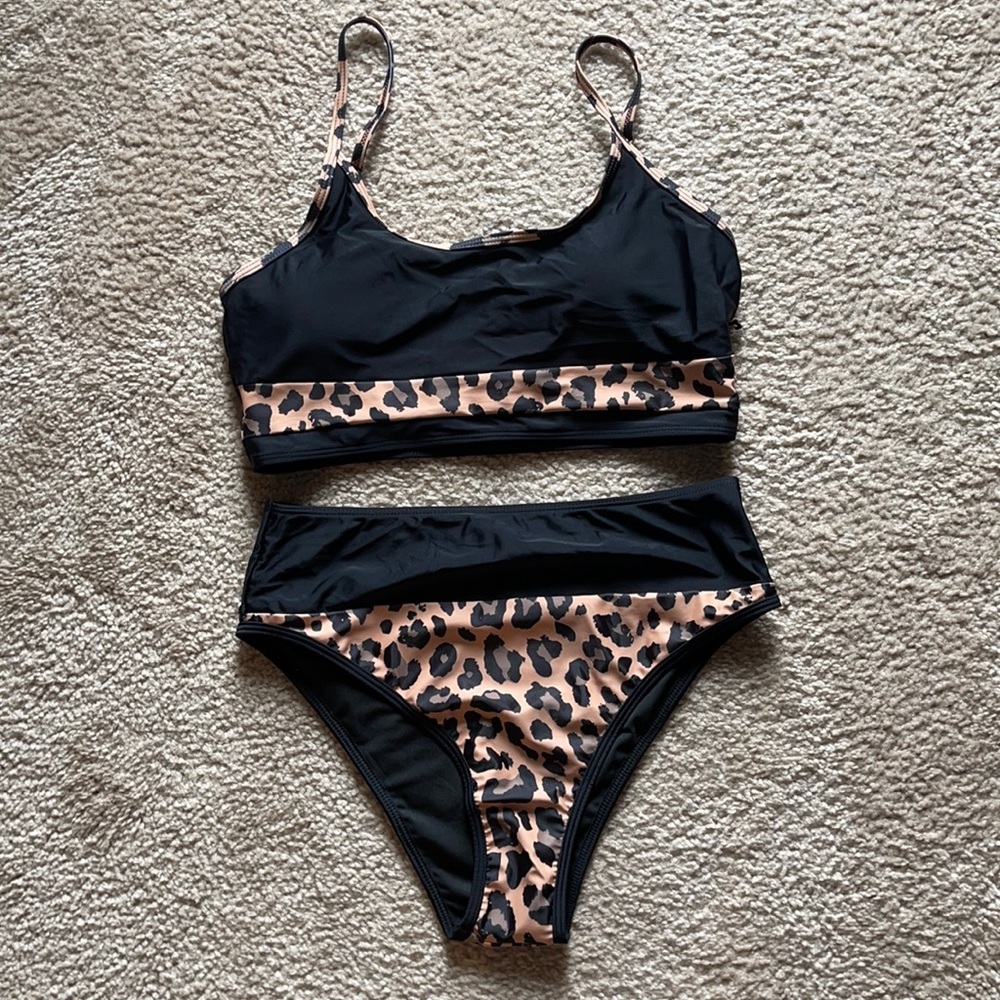 Leopard print high waisted bikini